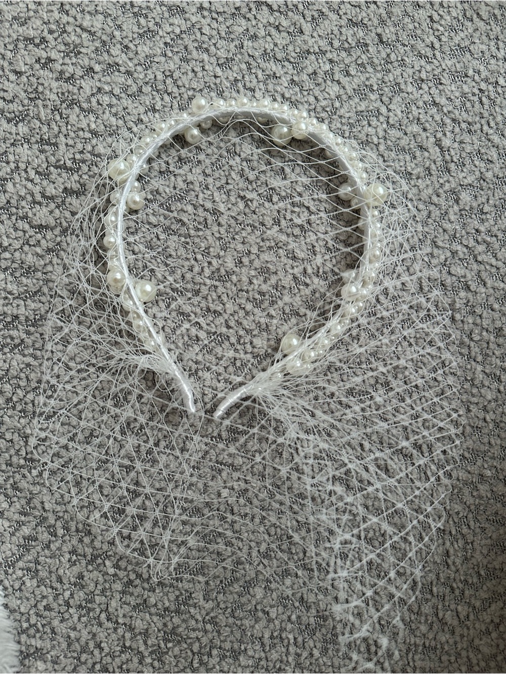 Pearl Beaded Veil Headband - White